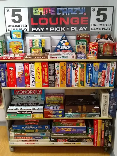 Game Crazy lounge shelves